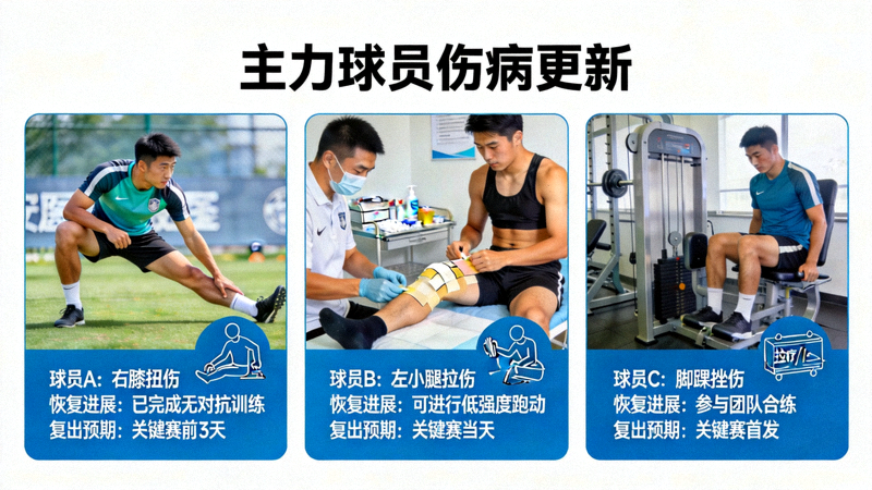 多名主力球员伤病恢复进展良好，有望在关键比赛中复出，伤病更新图片